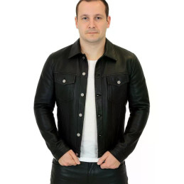 Leder Jeansjacke